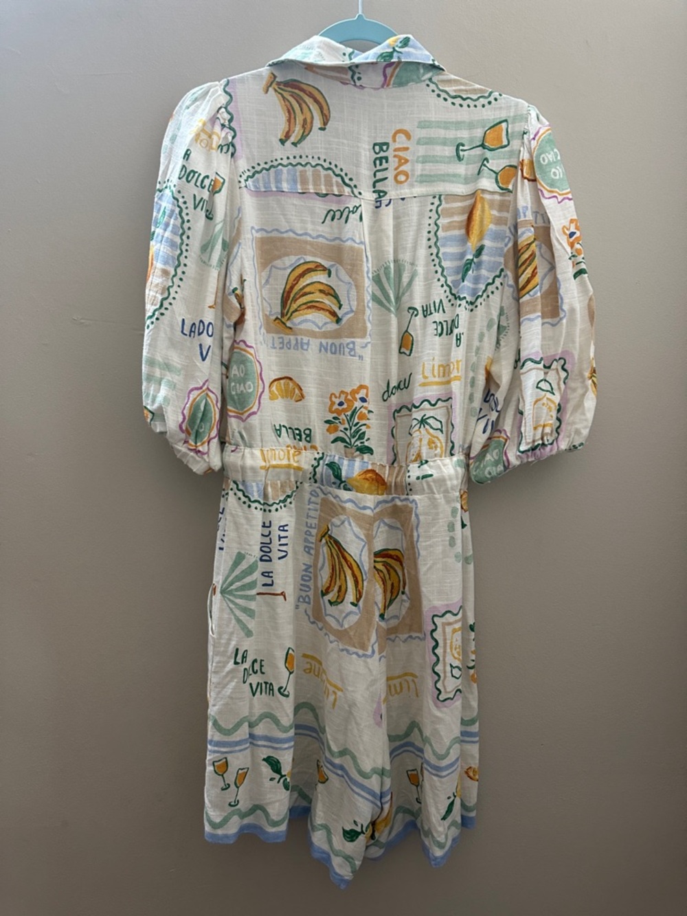 Button-Front Citrus Print Romper with Rope Waist - Picture 3 of 4